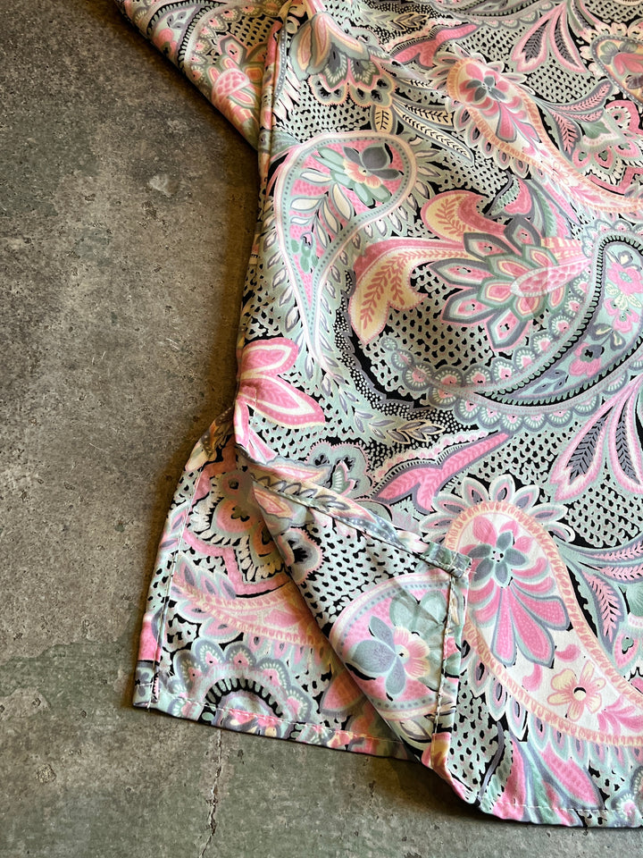 1980-90s USA made pink × gray paisley pattern shirt