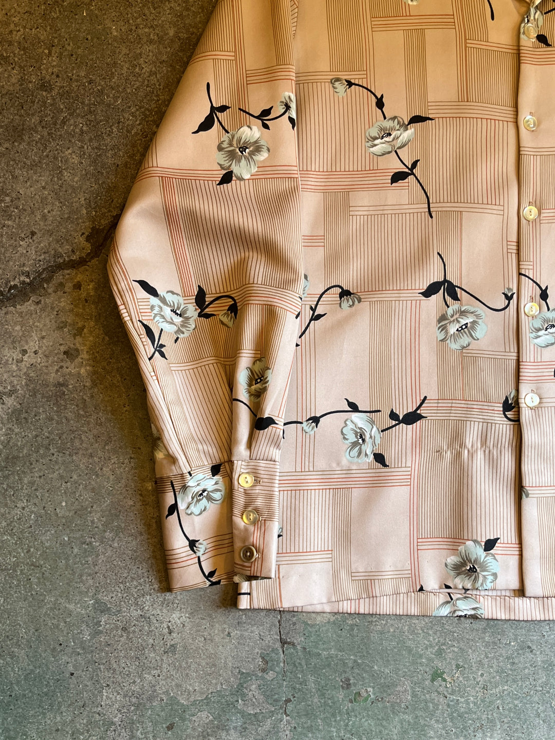 1970s all-over pattern open collar shirt