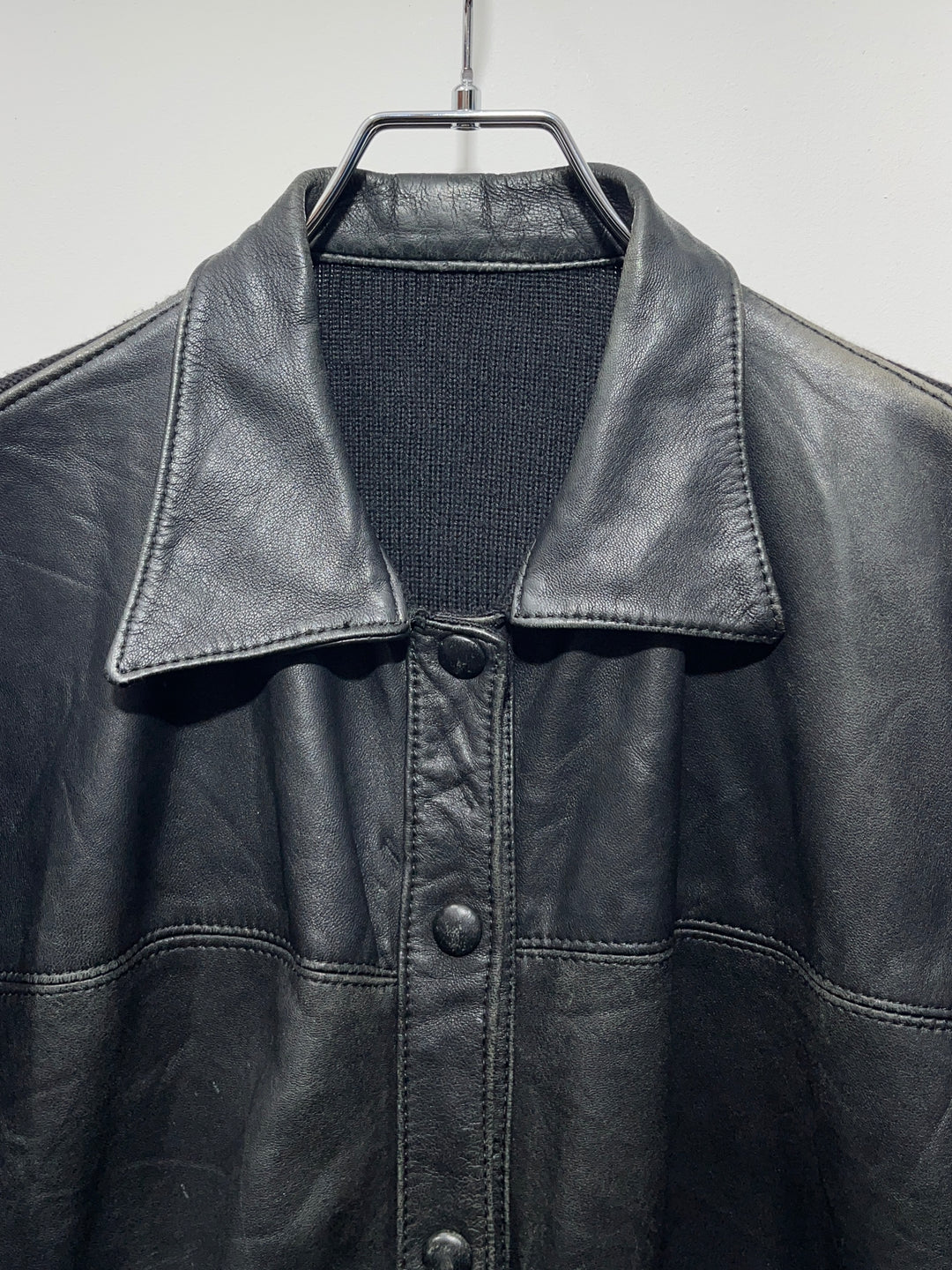 1990-00s black leather × knit switch design jacket
