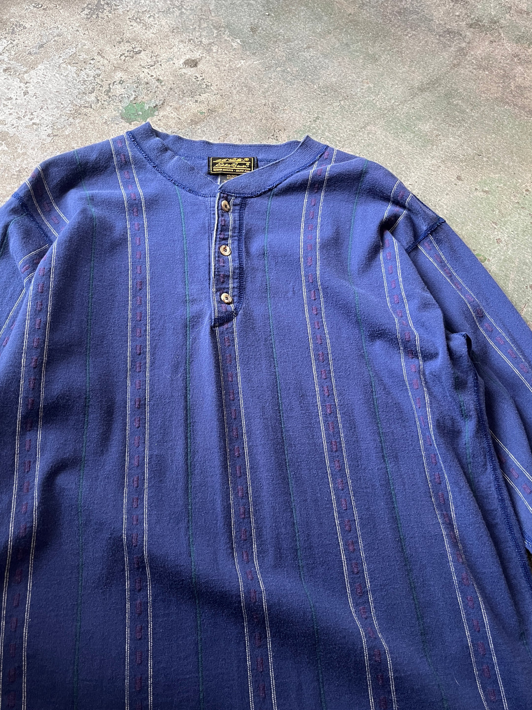 1980-90s USA made "Eddie Bauer" stripe henry neck L/S T-shirt