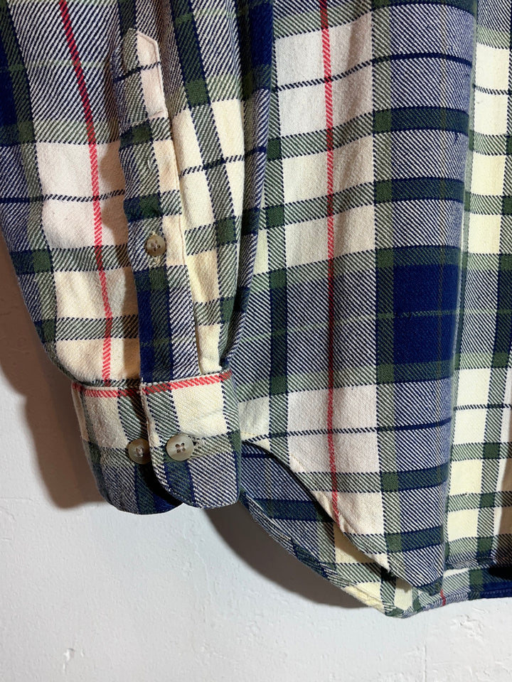1990s "BANANA REPUBLIC" classic cream × navy checkered flannel shirt
