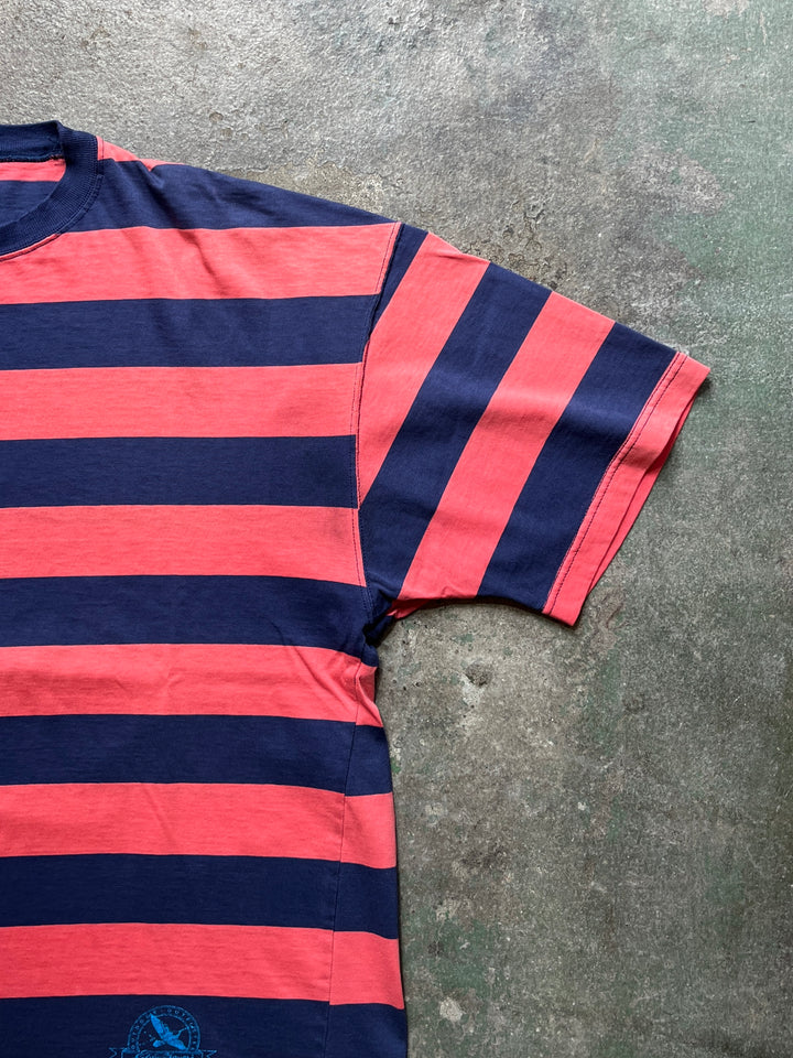 1990s USA made "Eddie Bauer" red × navy wide striped T-shirt