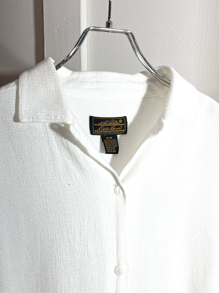 1980-90s "Eddie Bauer" pure white cotton waffle open collar shirt