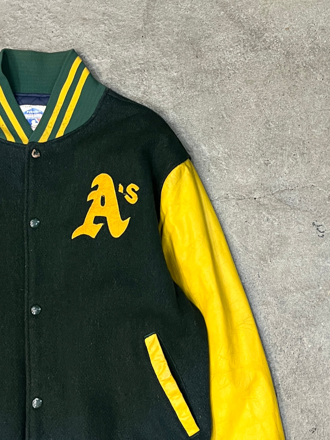 1980-90s USA made MLB Athletics melton wool × leather stadium jacket