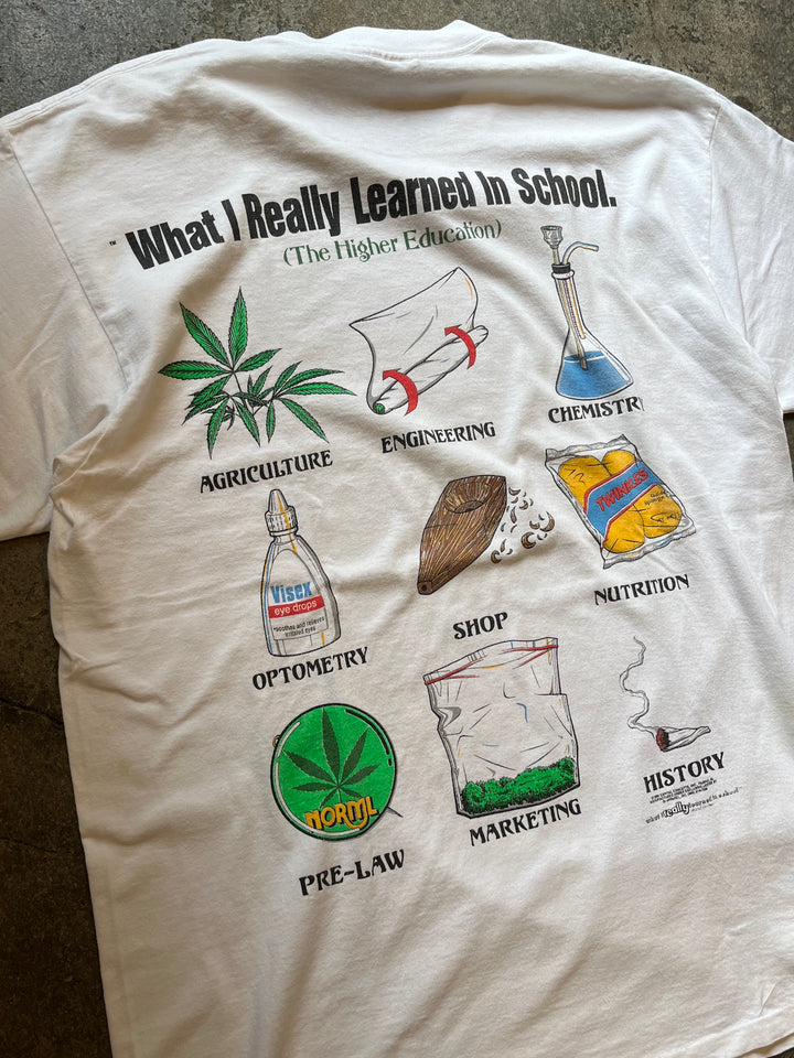 1990s Higher Education joke print T-shirt