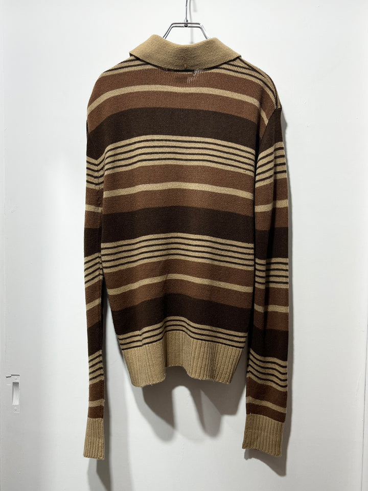 1970s multi brown stripe knit polo
