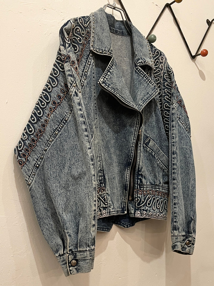 1980s decoration design chemical wash denim jacket