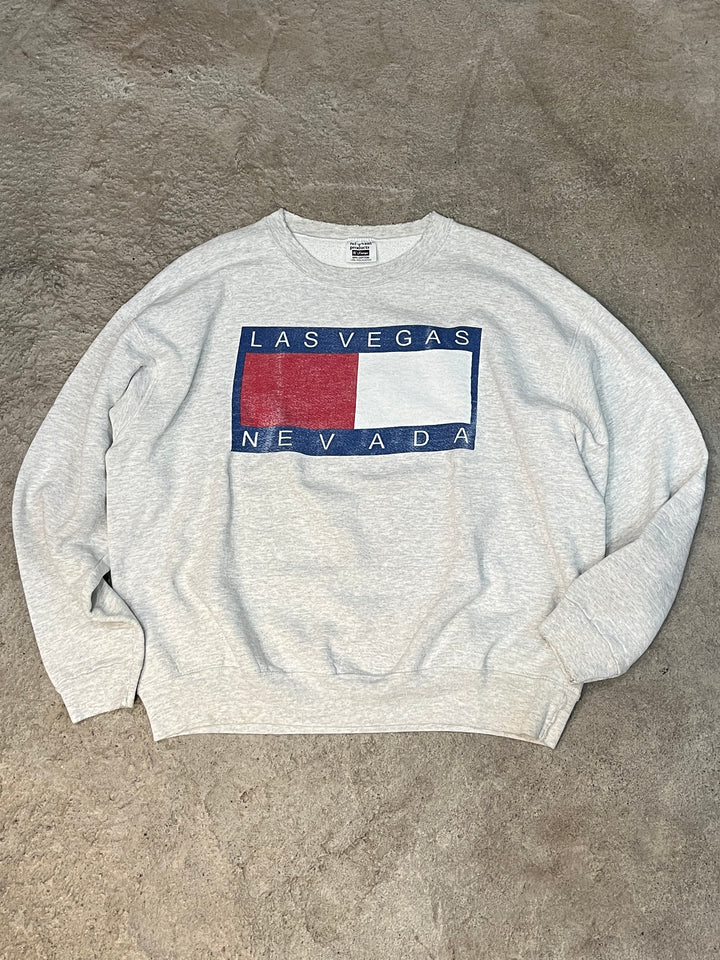 1990s USA made flag logo palody print sweatshirt