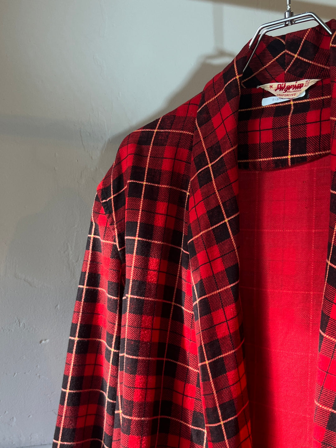 1960s "Pilgrim" red checkered flannel long gown