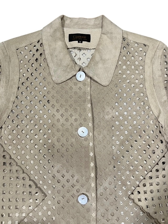 mesh design suede lether jacket