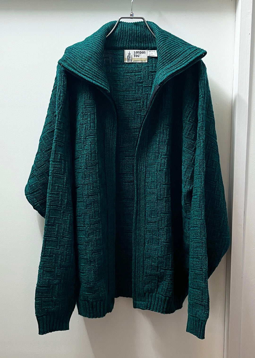 1980-90s USA made "LONDON FOG" green gradation full zip knit jacket