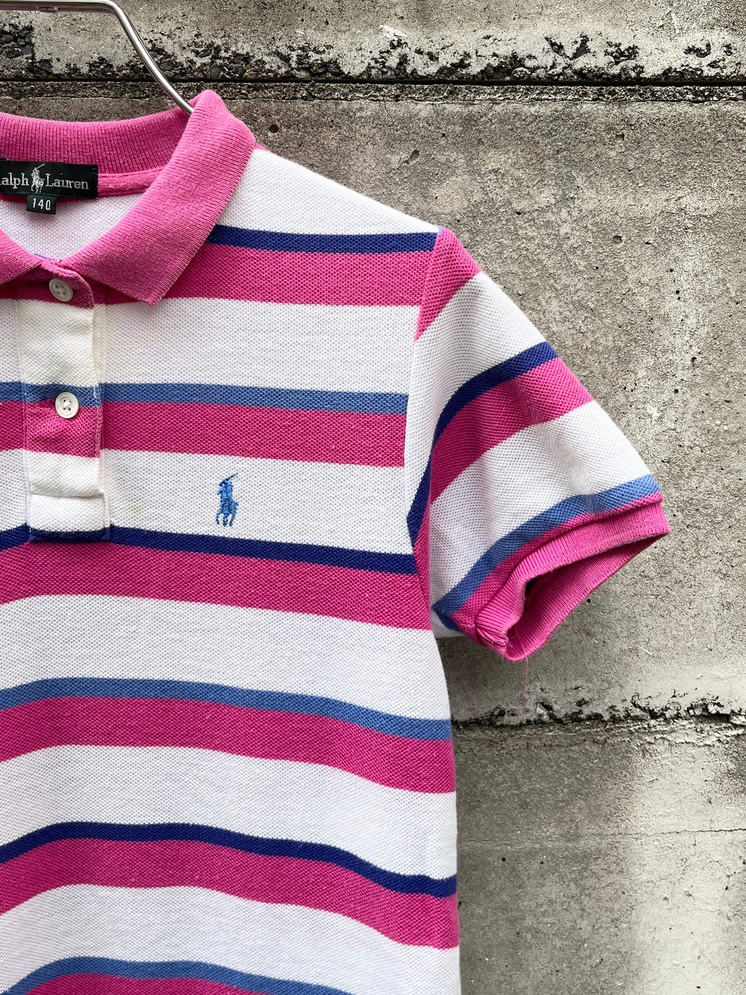 2000s "Ralph Lauren" pink × white × blue striped s/s polo