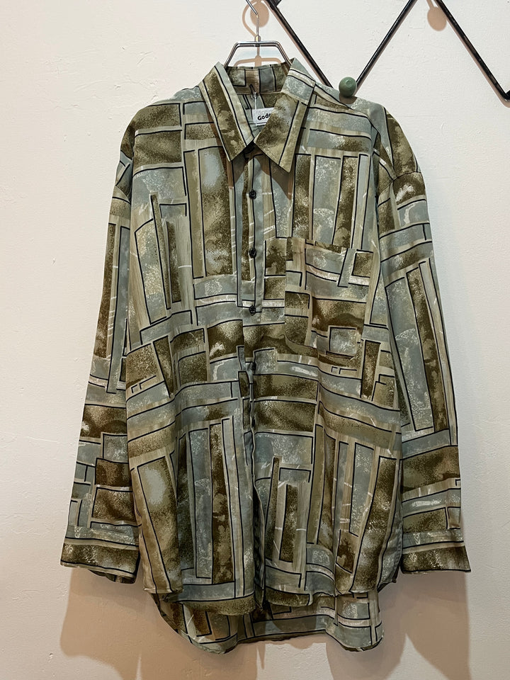 1980-90s khaki × gray total pattern shirt