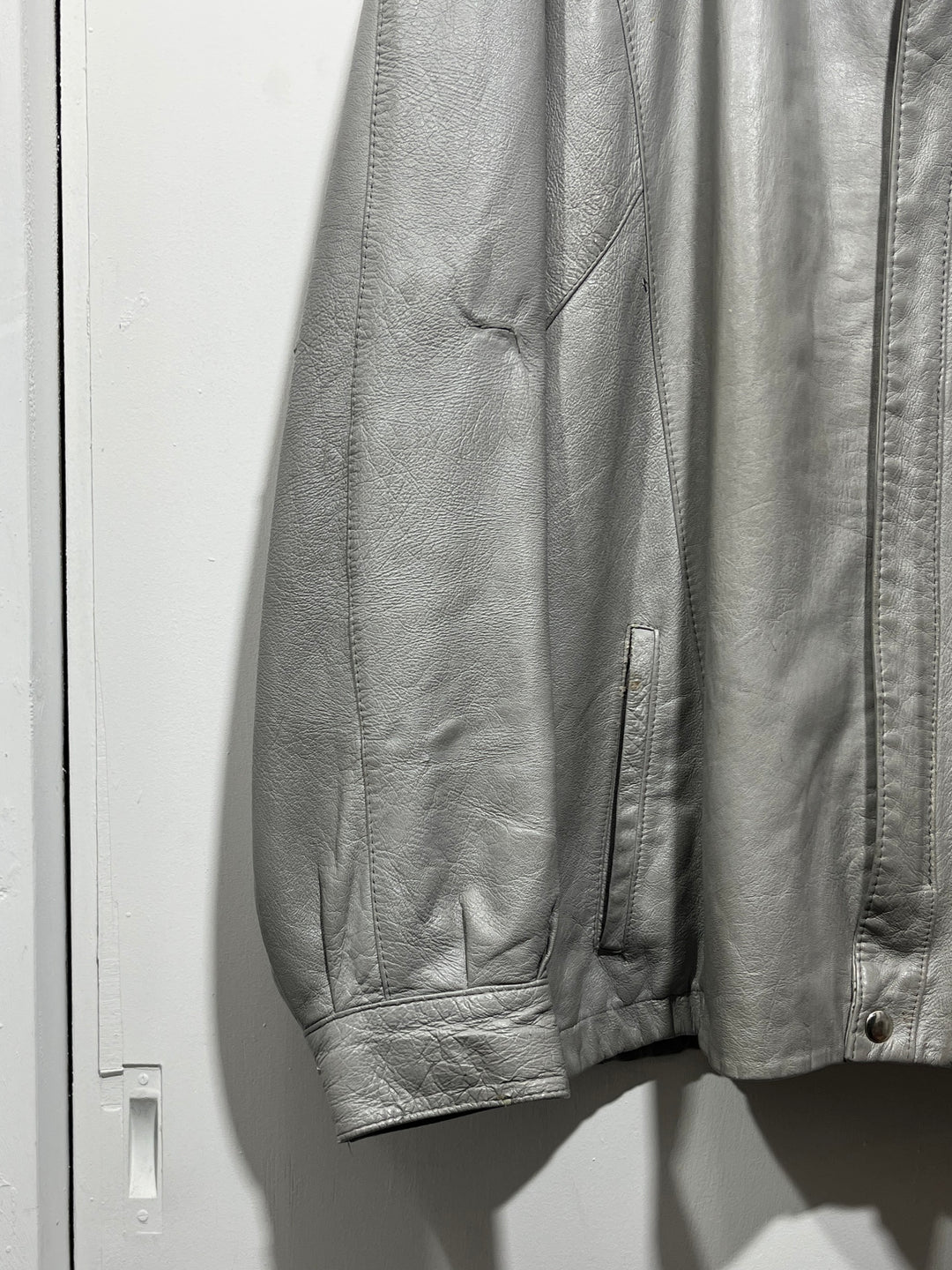 1980-90s stone gray stand collar leather jacket