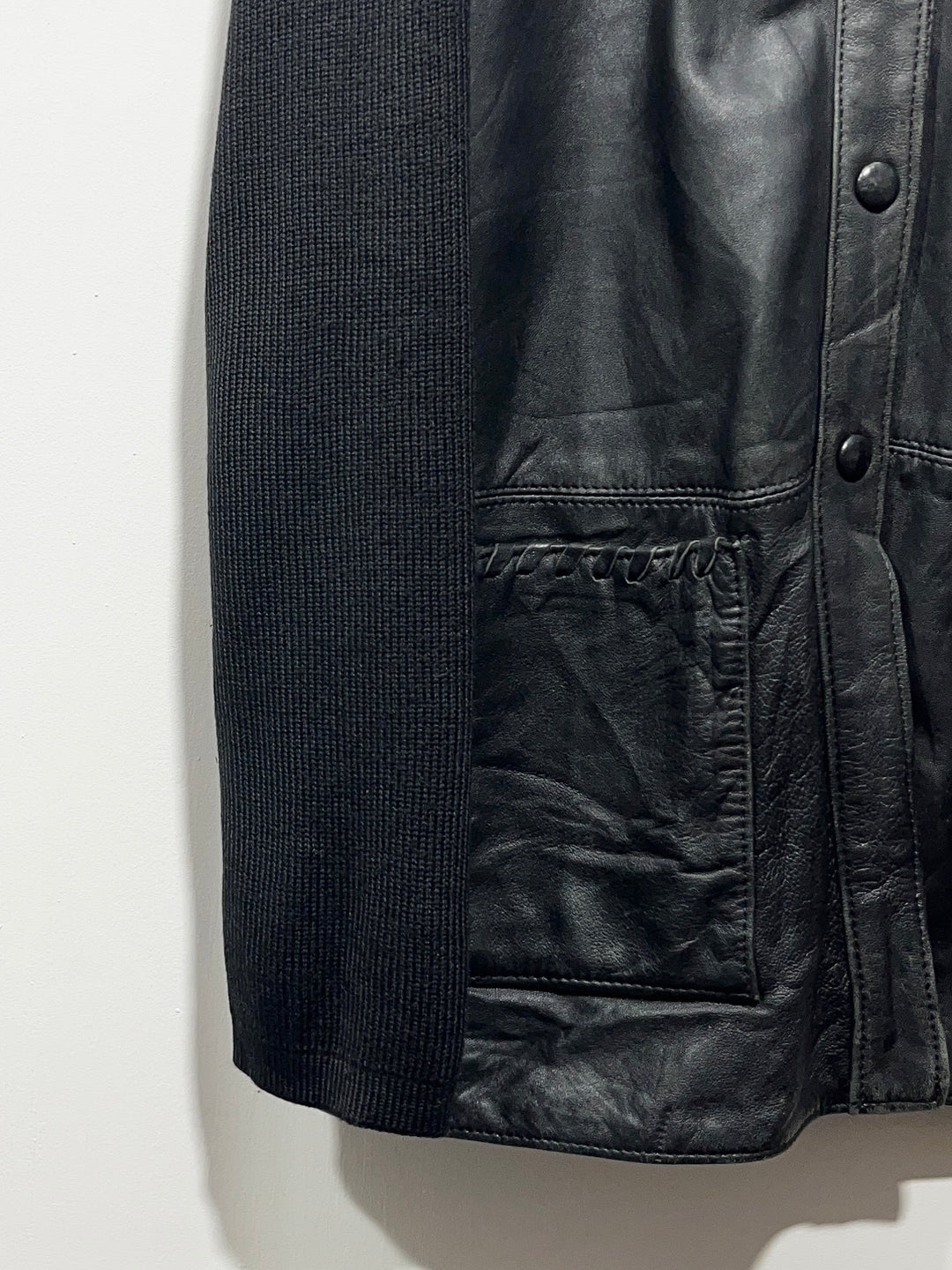 1990-00s black leather × knit switch design jacket