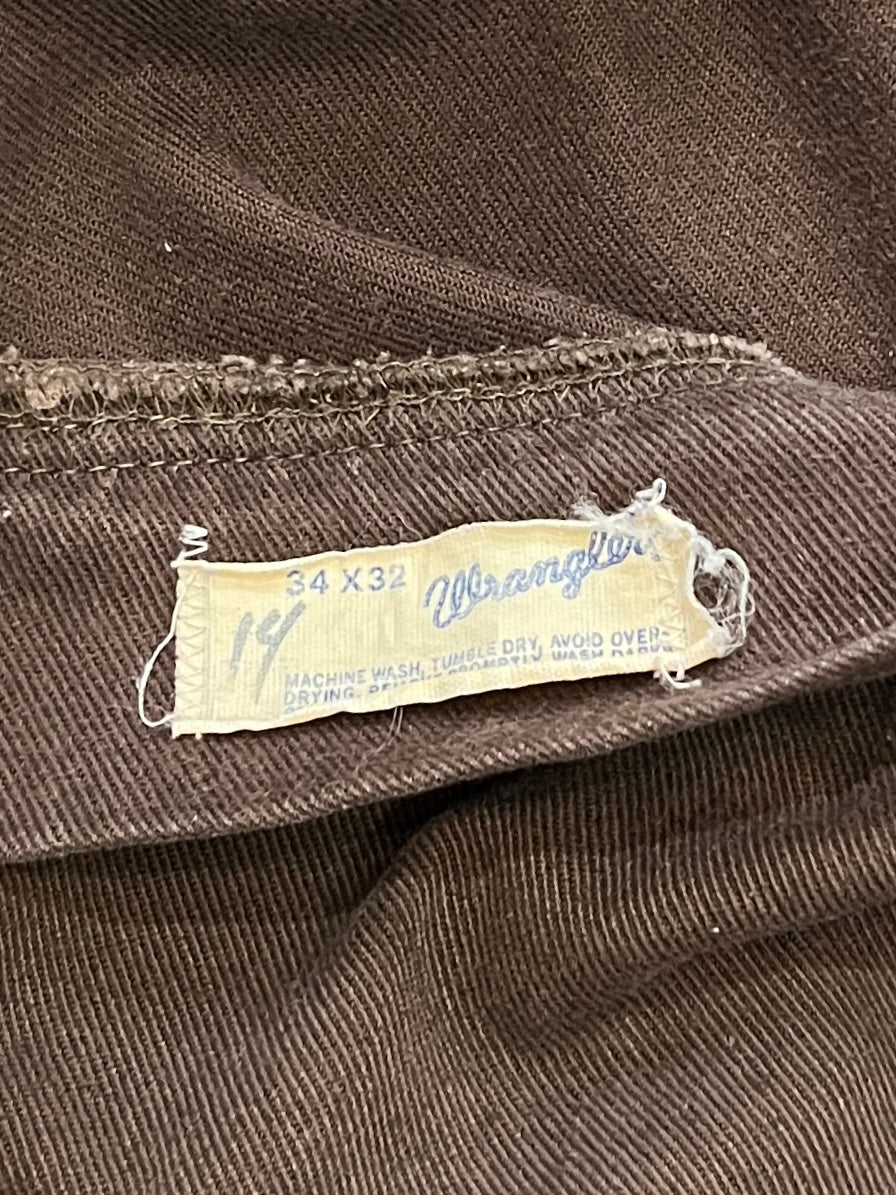 1970s USA made "Wrangler" chocolate brown bootcut pants 34×32