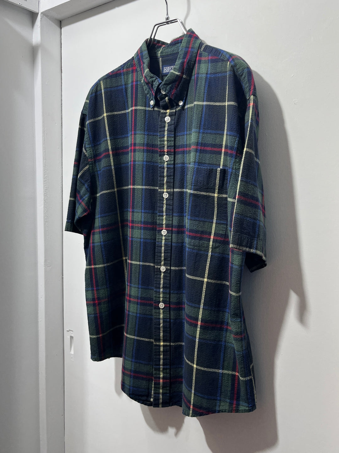 1990s "LANDS' END" checkered seersucker s/s shirt
