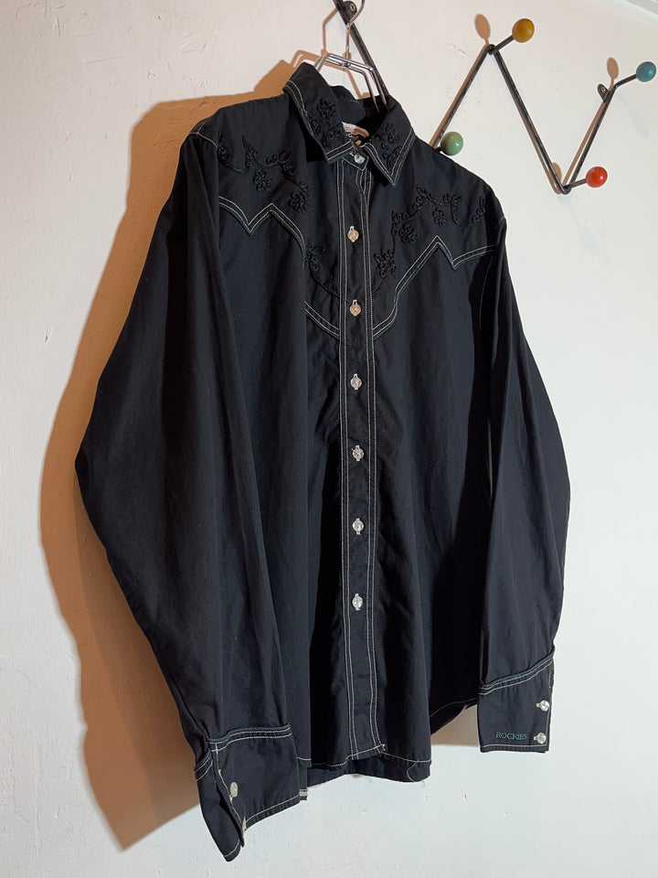 1990s black embroidered western shirt