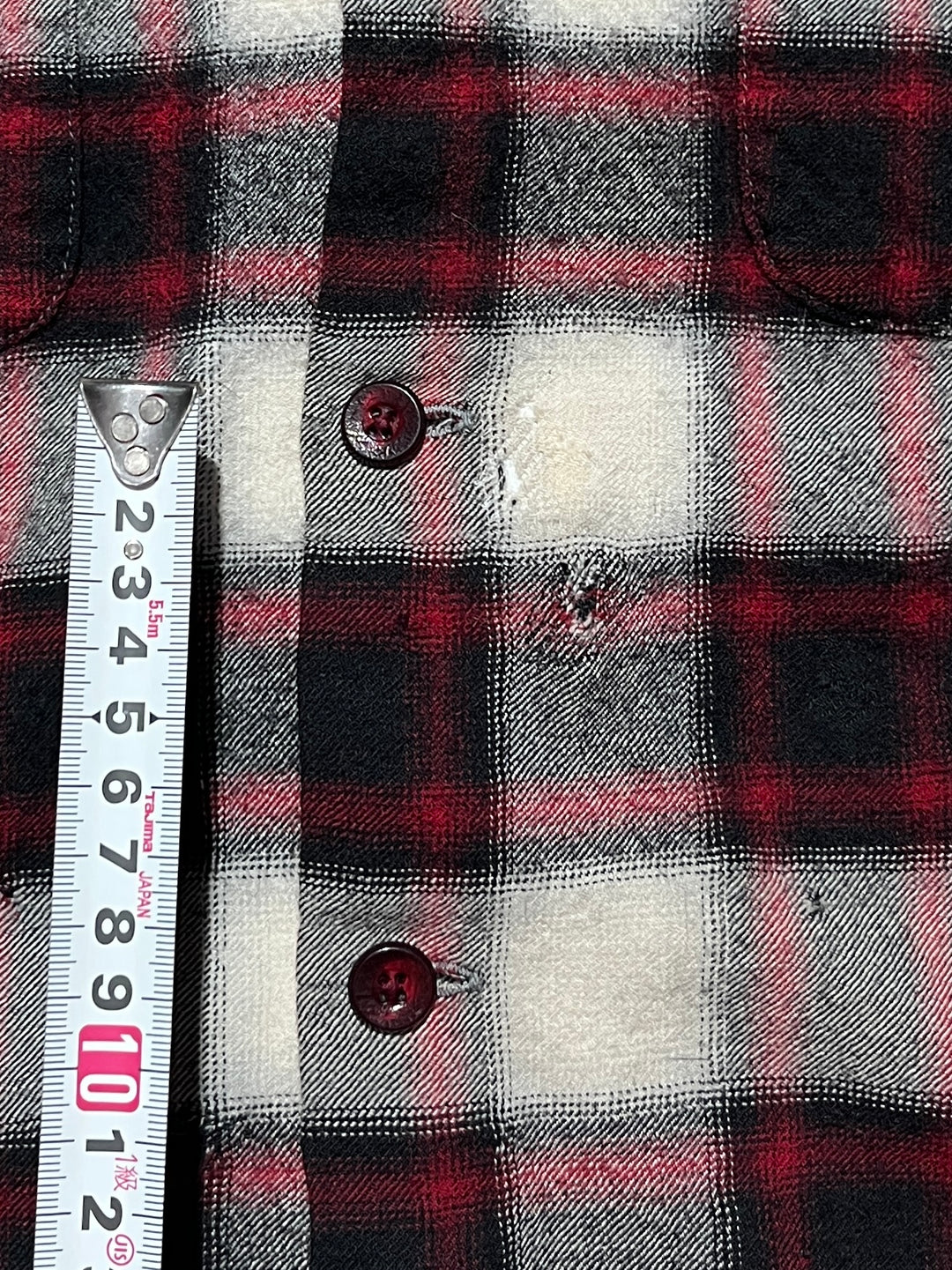 1950-60s vintage black × red ombré checkered shirt