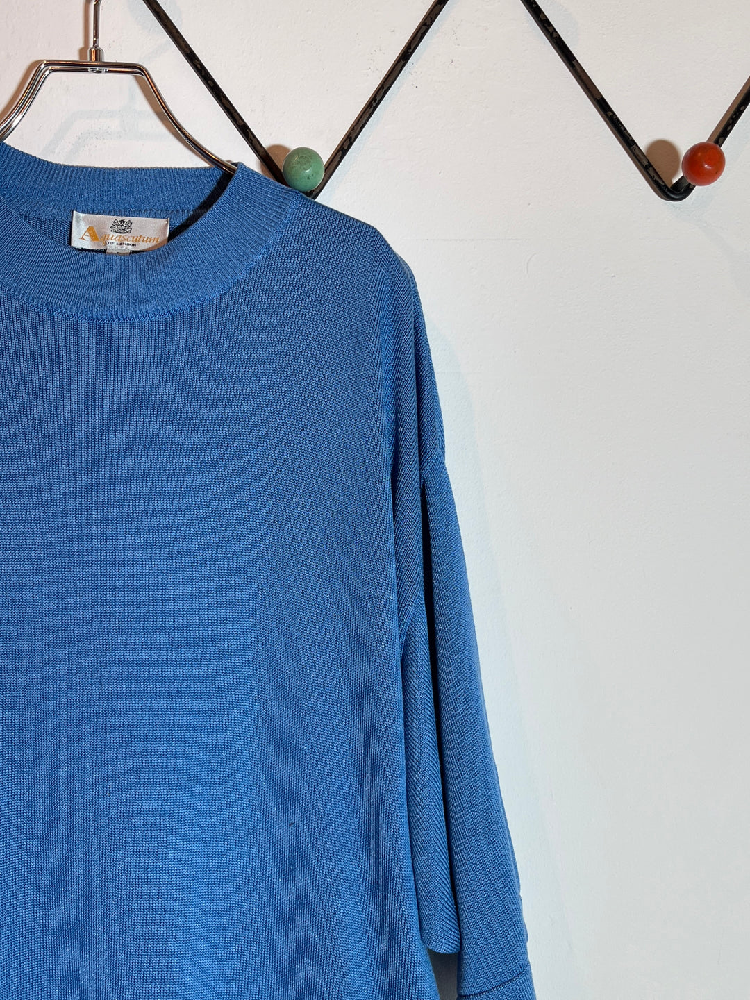 1980-90s "Aquascutum" dusty blue half sleeve summer knit