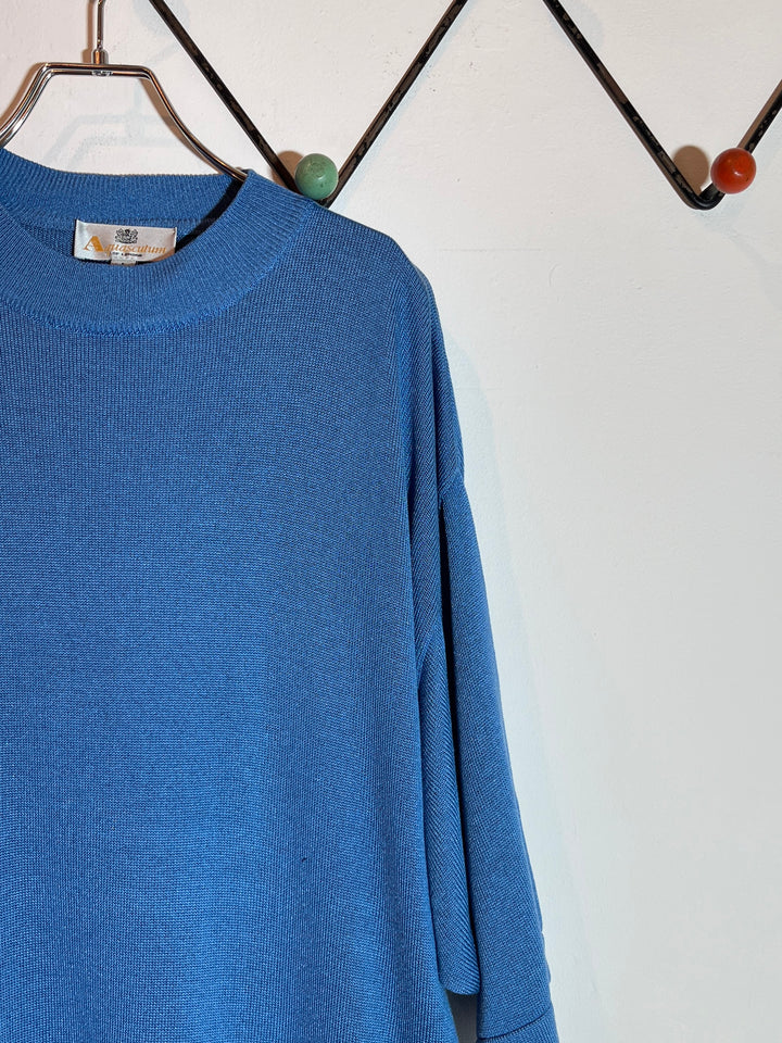 1980-90s "Aquascutum" dusty blue half sleeve summer knit
