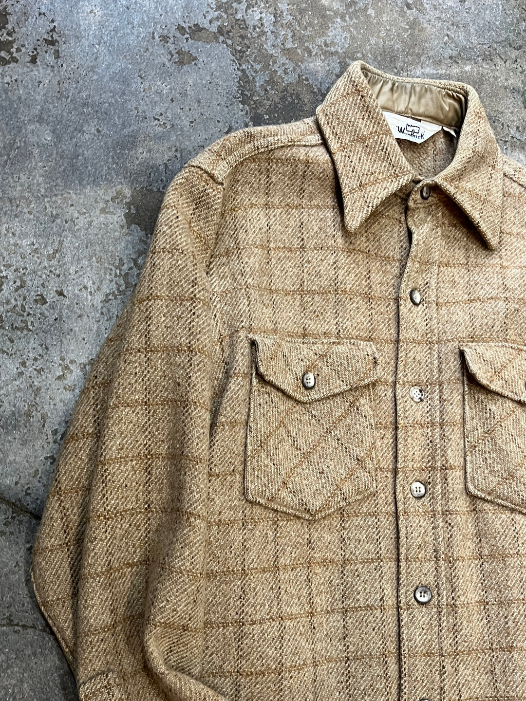1970s "Woolrich" brown beige check wool shirt