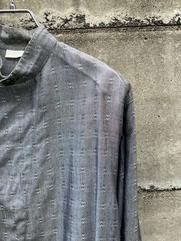 1980-90s silver gray asymmetrical button stand collar shirt
