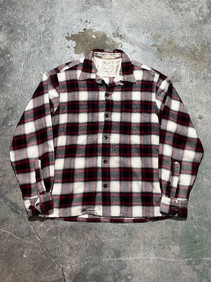 1950-60s vintage black × red ombré checkered shirt