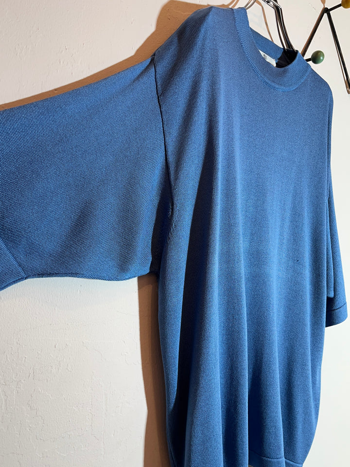 1980-90s "Aquascutum" dusty blue half sleeve summer knit