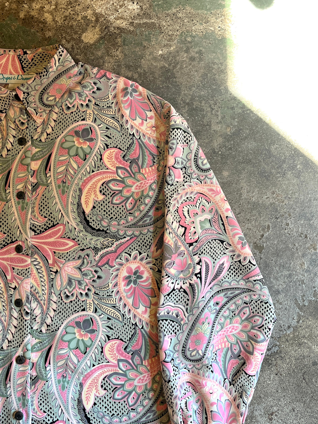 1980-90s USA made pink × gray paisley pattern shirt