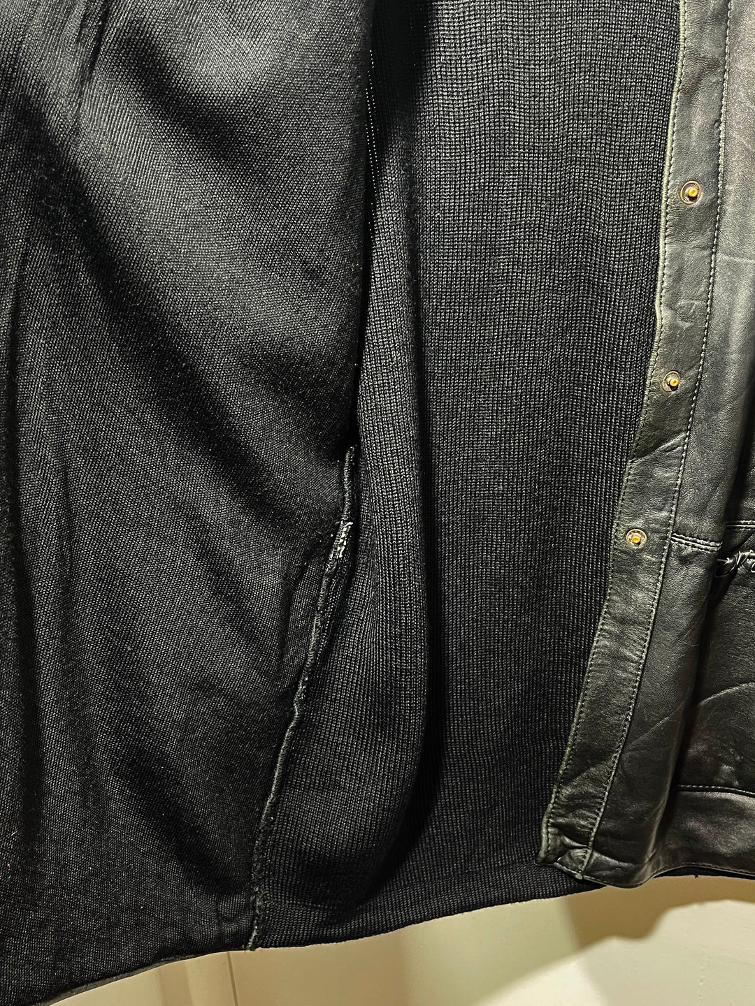 1990-00s black leather × knit switch design jacket