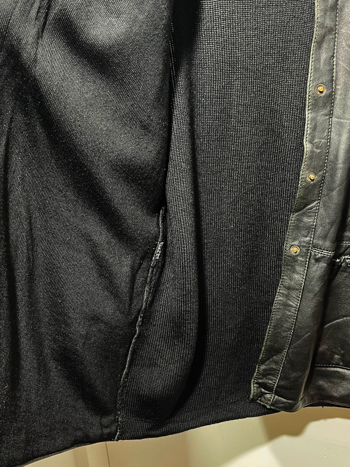 1990-00s black leather × knit switch design jacket