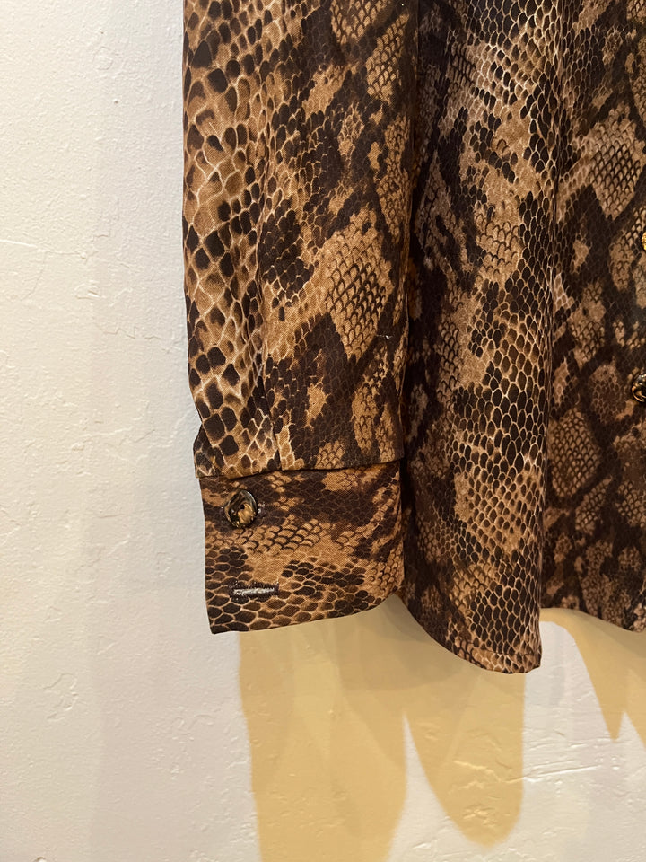 1990s python pattern open collar shirt