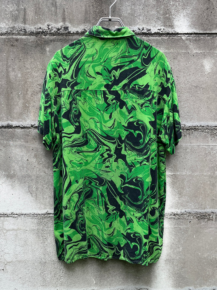 neon lime × black marble pattern s/s shirt
