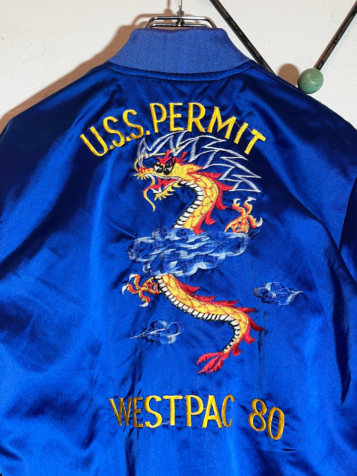 1980s blue color embroidery korean jacket