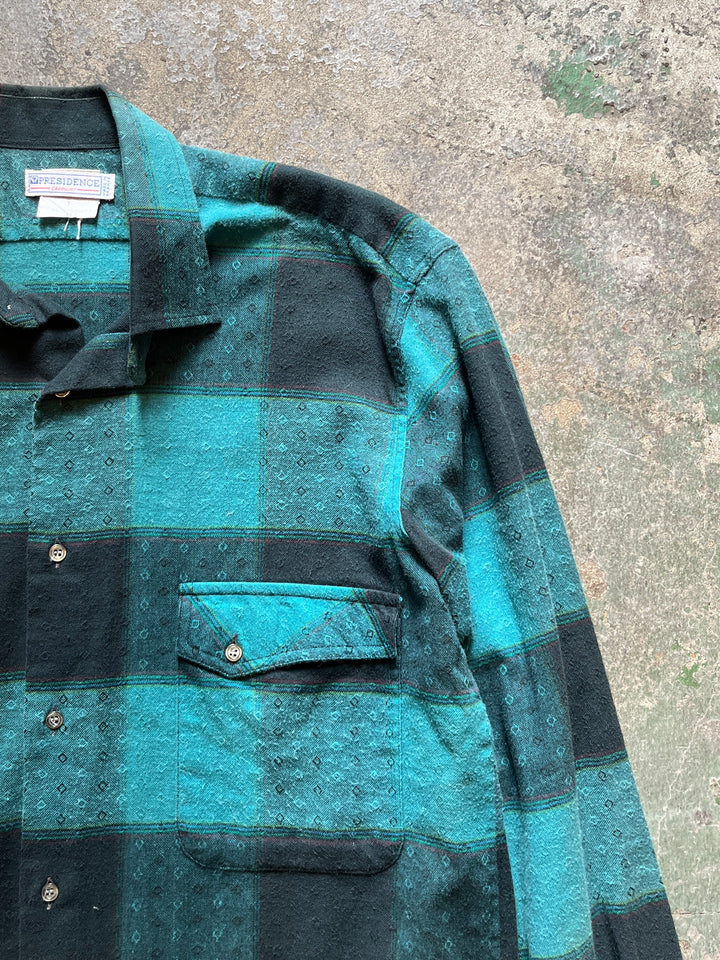 1980-90s FRANCE made green × black check shirt