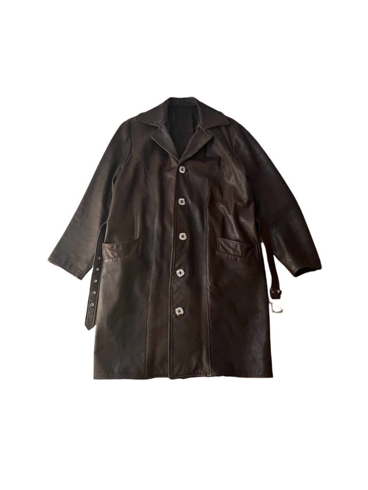 dark brown cowhide leather coat