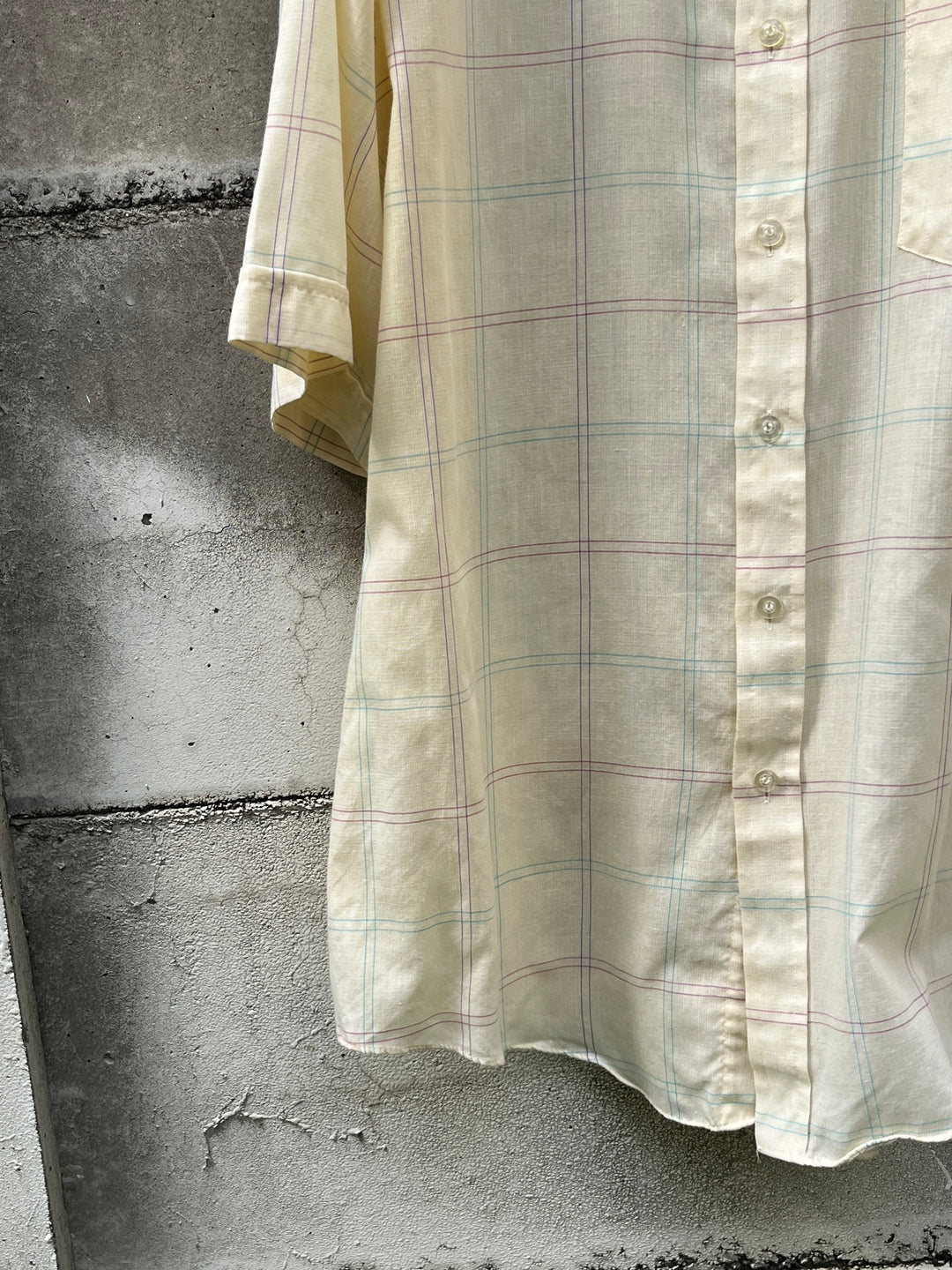 1980-90s pale yellow checkered s/s shirt