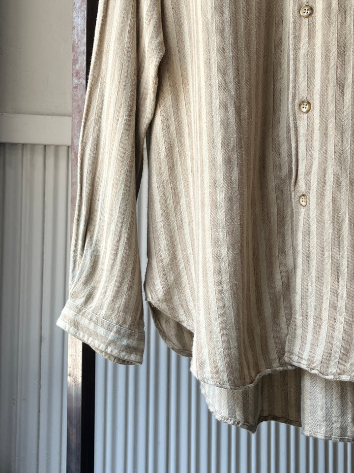 1990-00s "Calvin Klein" stripe band collar linen shirt