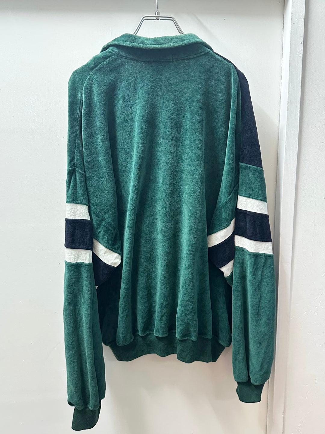 1980-90s green × black × white half zip velour tops