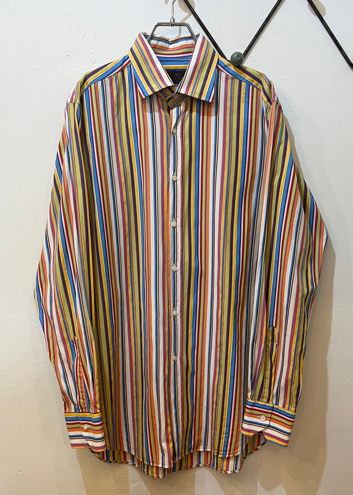 1990s ITALY made "ETRO" colorful stripe shirt