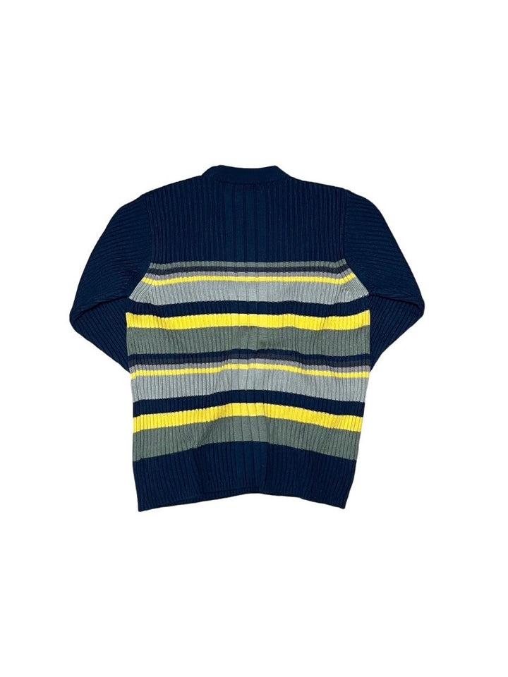 navy × khaki × yellow multi border knit