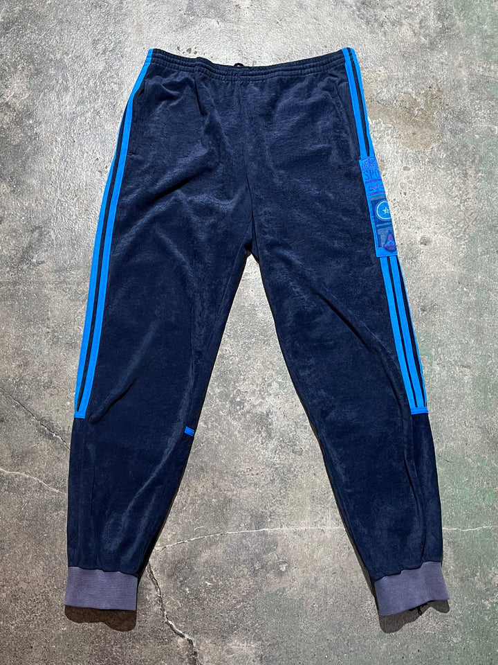 1980s "adidas" navy × blue velour track pants