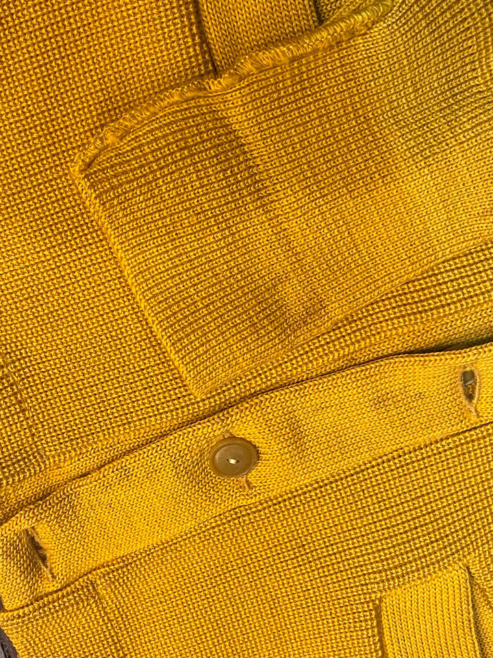 1950-60s mustard letterd knit cardigan