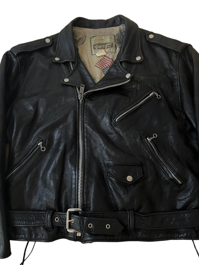 cowhide black leather riders jacket