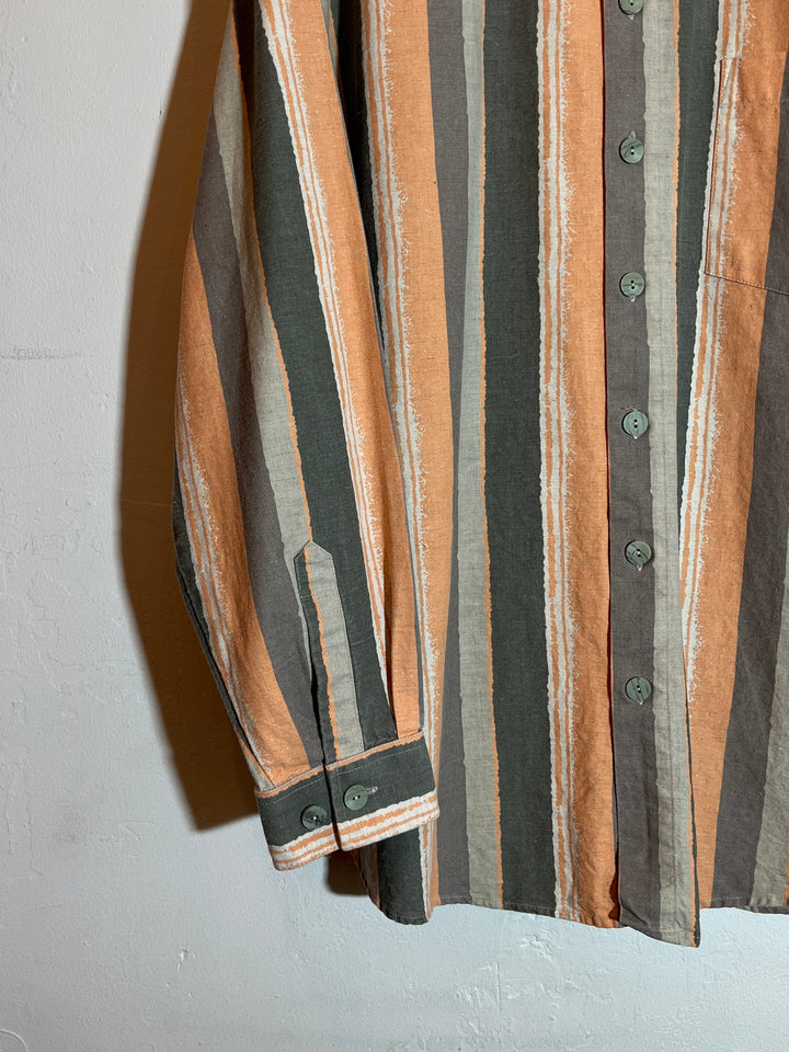 1990s gray × pale orange stripe shirt