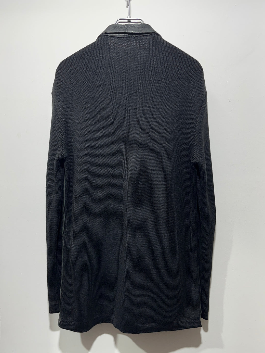 1990-00s black leather × knit switch design jacket