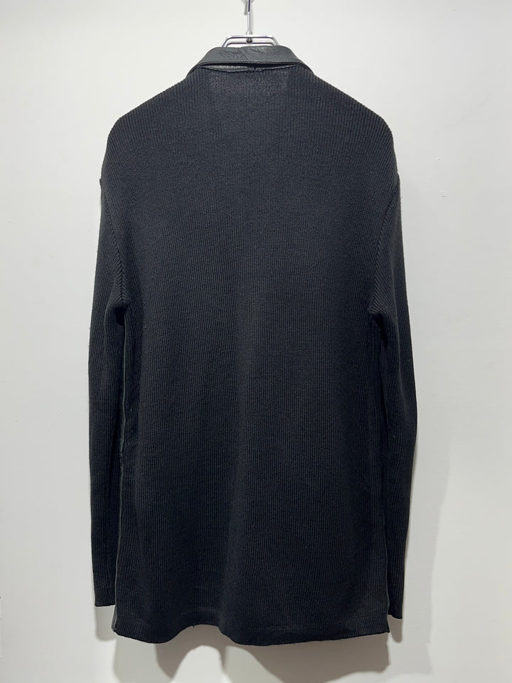1990-00s black leather × knit switch design jacket