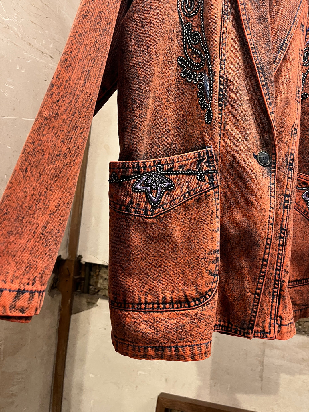 1980-90s red orange garment dye denim jacket