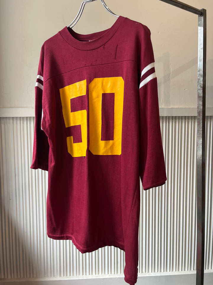 1970s burgundy numbered football T-shirt